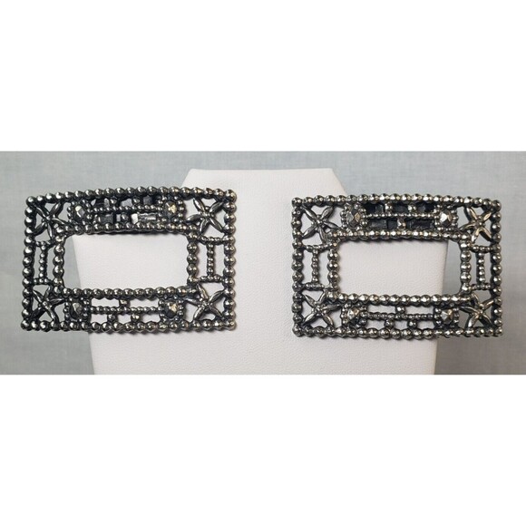 Vintage Antique1920’s ART DECO Metal Marcasite Design SHOE CLIPS signed TIP TOE - Picture 2 of 15